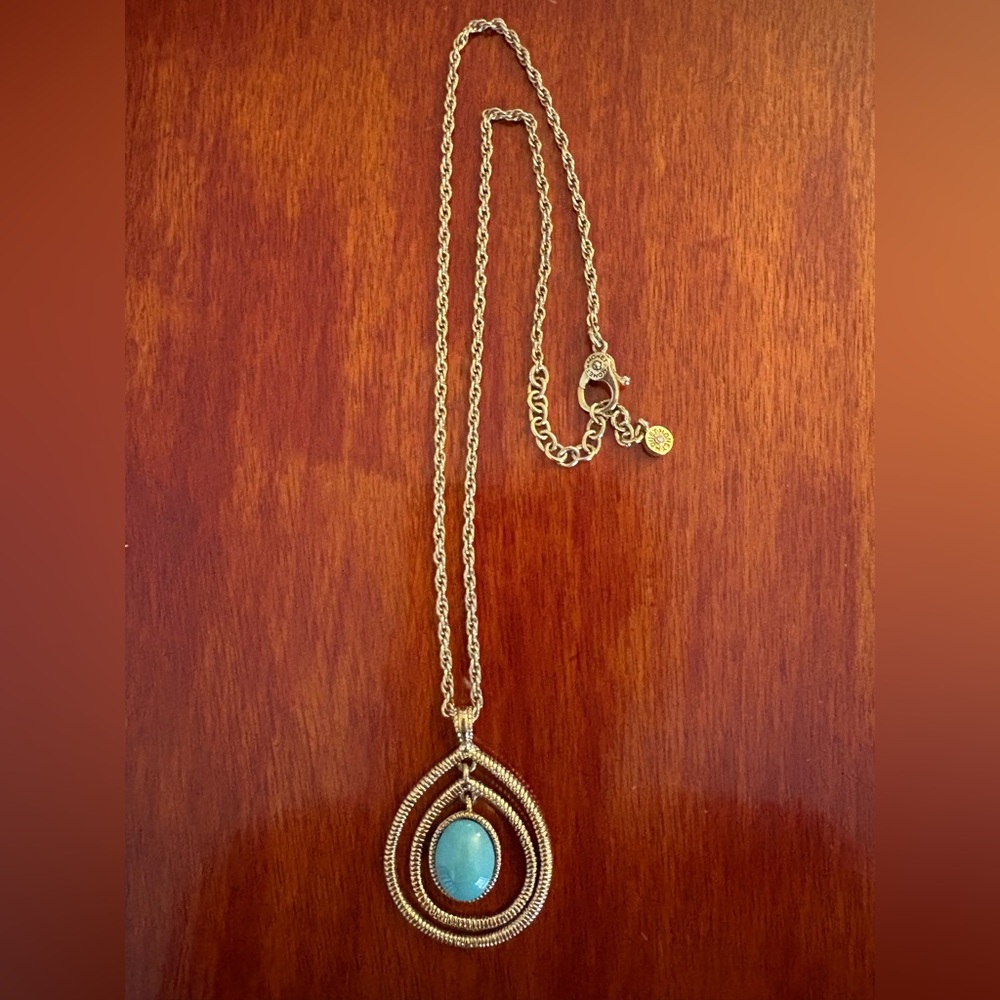 Vintage Monet Gold-tone Necklace with Turquoise Cabochon Used